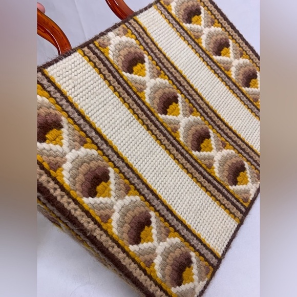 Handmade needlepoint handbag retro brown vintage purse fall colors grandmacore - Picture 3 of 11